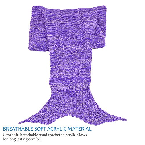 Catalonia Mermaid Tail Sherpa Blanket, Super Soft Warm Comfy Sherpa-Lined Knit Mermaids with Non-Slip Neck Strap, Best Gift for Girls Women Adult Teens Birthday Christmas Purple