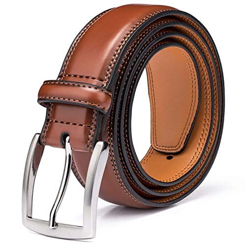 KM Legend Men's Genuine Leather Dress Belt with Premium Quality - Classic & Fashion Design for Work Business and Casual (esBrown, 32)