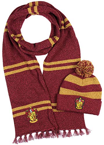 Bioworld Harry Potter Hogwarts Houses Knit Gryffindor Scarf & Pom Beanie Set