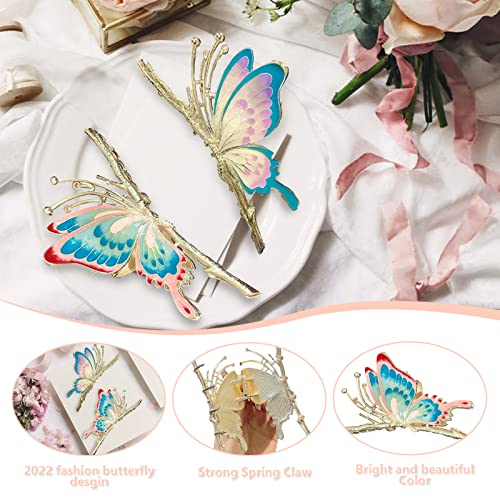 Large Non-Slip Metal Sparkly Butterfly Hair Jaw Clips for Women - Strong Hold Cute Hair Claws, Headwear Gifts (2Pcs)