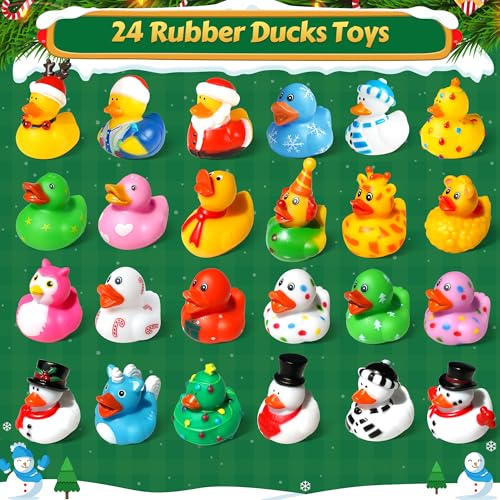 ZIZZ Advent Calendar 2024 Christmas Rubber Ducks - 24 Days Christmas Countdown Calendar Gifts for Kids Girl Boy Holiday Fun Duck Bath Toy for Toddler Baby Kids Party Favors Xmas Surprise Gift Idea