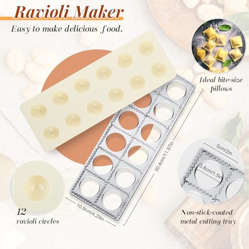 Geetery 8 Pcs Ravioli Mold Set Include 1 Ravioli Maker 1 Foldable Pasta Drying Rack 1 Wooden Ravioli Rolling Pin 1 Pizza Slicer 1 Dough Scraper 3 Pasta Stamps for Kitchen Pasta Making Tools