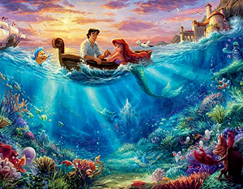 Ceaco - 4 in 1 Multipack - Thomas Kinkade - Disney Dreams Collection - Cinderella, The Lion King, Mickey and Minnie, & The Little Mermaid - (4) 500 Piece Jigsaw Puzzles , Blue