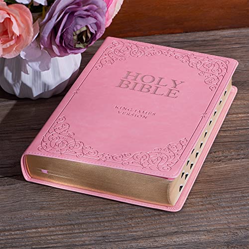 KJV Holy Bible, Giant Print Full-size Faux Leather Red Letter Edition - Thumb Index & Ribbon Marker, King James Version, Pink (KJV Full Size GP Editions)