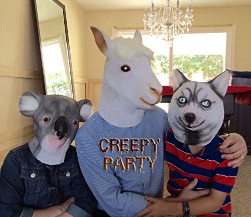 CreepyParty Animal Mask Costume Novelty Halloween Costume Party Latex Animal Head Mask Alpaca Mask White (llama)