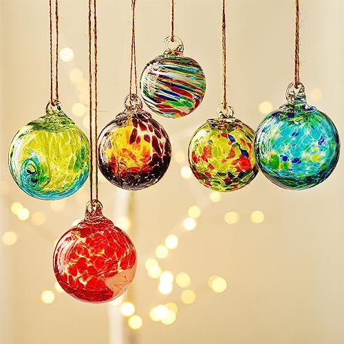 6pcs Hand-Blown Glass Ornaments Balls Glass Christmas Ball Ornaments Hanging Friendship Balls Glass Witches Balls Gazing Balls for Home Window Outdoor Garden Patio Décor