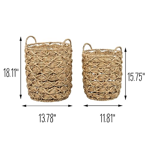 Honey-Can-Do Set of 2 Round Decorative Wicker Baskets with Handles for Storage, Natural STO-09848 Natural