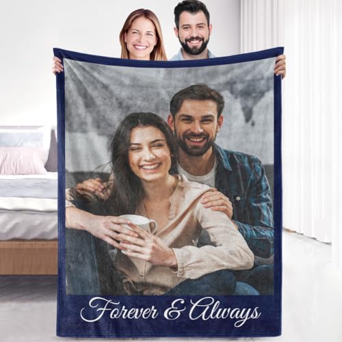 Custom Sherpa Fleece Blanket with Photos Text Soft Warm Fuzzy Custom Blanket Personalized Couples Gifts for Boyfriend Girlfriend Customized Picture Blanket Gifts for Birthday Anniversary Christmas