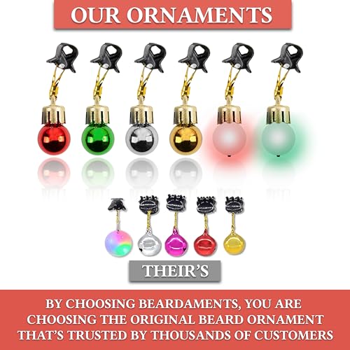 BEARDAMENTS Beard Lights - The Original Light Up Beard Ornaments, 16pc Colorful Christmas Facial Hair Baubles for Men in The Holiday Spirit with Clip for Easy Beard Attachment