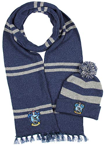 Bioworld Harry Potter Hogwarts Houses Knit Ravenclaw Scarf & Pom Beanie Set