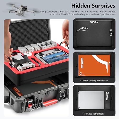 STARTRC Dual Layer Hard Case for DJI Mini 4 Pro Waterproof Pressure Resistant Carrying Case for DJI Mini 4 Pro/Mini 3 pro/Mini 3 Accessories - Fits For DJI RC 2/RC-N2 Controller,Battery Charger Hub