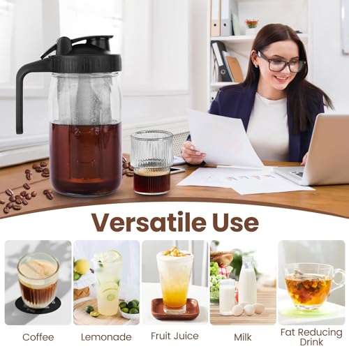 Cold Brew Coffee Maker, 32oz Cold Brew Pitcher with Stainless Steel Super Dense Filter, Durable Glass, BPA Free Sturdy Mason jar, for Iced Brew Coffee, Lemonade, Homemade Fruit Drinks Container