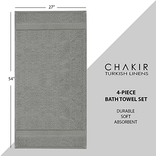 Chakir Turkish Linens | Hotel & Spa Quality 100% Cotton Premium Turkish Towels | Soft & Absorbent (4-Piece Bath Towels, Gray)