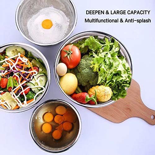 Umite Chef Mixing Bowls with Airtight Lids，6 piece Stainless Steel Metal Nesting Storage Bowls, Non-Slip Bottoms Size 7, 3.5, 2.5, 2.0,1.5, 1QT, Great for Mixing & Serving(Black)