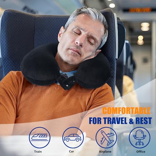 SAIREIDER Travel Pillow 100% Pure Memory Foam Travel Neck Pillow, Airplane Pillow for Traveling、Car、Home、Office，Washable Cover（Black）