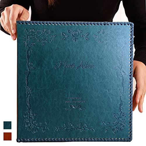 Totocan Photo Album Self Adhesive Pages, 80 Pages Huge Magnetic Self-Stick Picture Album with Leather Vintage Inspired Cover, DIY Albums Holds 3X5, 4X6, 5X7, 6X8, 8X10, 10X12 Photos (Darkgreen)