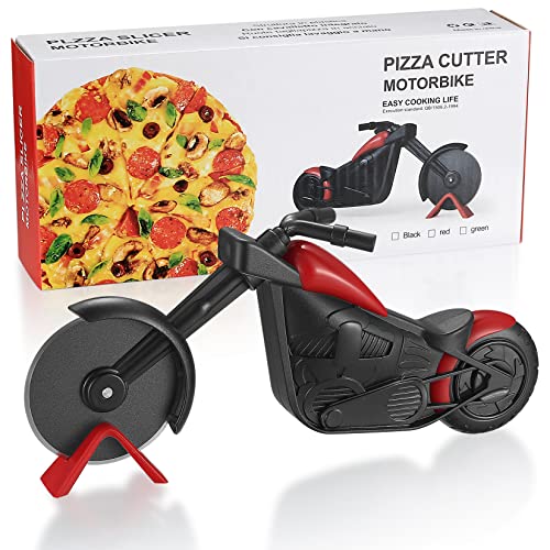 Motorcycle pizza cutter, stainless steel pizza cutter two wheels, novelty motorcycle-shaped pizza wheel cutting slicer with non-stick coating, suitable for kitchen gadgets accessories (motorcycle)