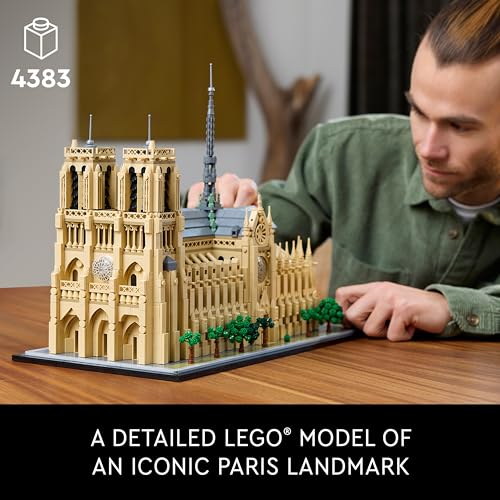 LEGO Architecture Notre-Dame de Paris Replica, Architectural Model Kit, Collectible Building Set for Adults, Build and Display Souvenir, Gift Idea for Lovers of History, Travel and Art, 21061