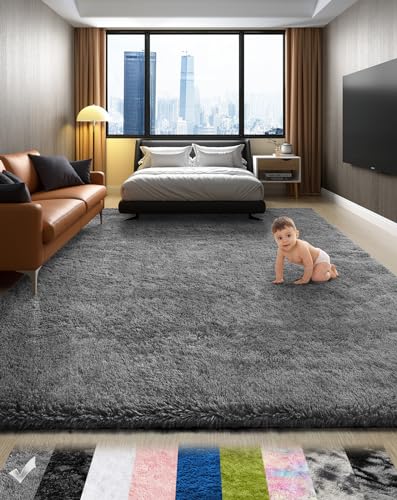 Ophanie Area Rugs for Bedroom Living Room, Grey Fluffy Fuzzy Shag Shaggy Carpet Soft Plush Furry Bedside Rug, Indoor Floor 4x6 Rug for Kids Girls Boys Home Decor Aesthetic, Dorm Nursery Gray