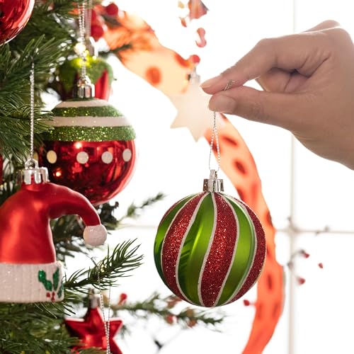 Valery Madelyn Christmas Ornaments Set, 70ct Elf Red Green White Shatterproof Christmas Tree Decorations Ball Ornaments Bulk, Variety Decorative Hanging Ornaments for Xmas Trees Holiday Party Decor