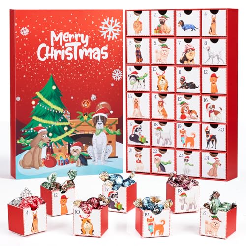 Dog Advent Calendar, Reusable Empty Advent Calendar to Fill Yourself, Christmas Gifts for Dog Lovers - Personalize with Treats for Dog or Human Xmas Countdown Gift Box