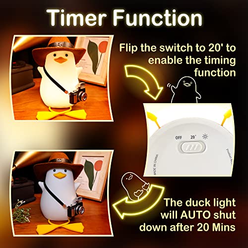 Hinittey Duck Night Light, Cute Benson Ducks Lamp, Funny Nursery Silicone Goose Nightlight with Dimmer & Timer for Room Decor, Weird Gifts for Kids, Baby, Girls,Boys, Women, Children,Teen-Cowboy Duck