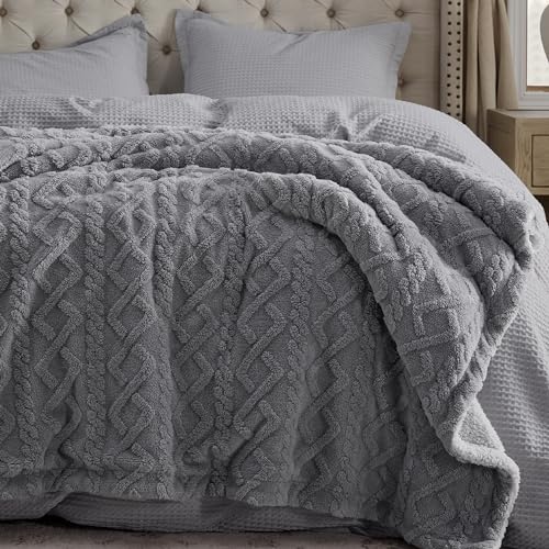 Bedsure Sherpa Throw Blanket for Couch - Soft Fuzzy Cozy Blanket for Women, Fleece Plush Thick Warm Blanket Gift for Winter, Grey, 50x60 Inches