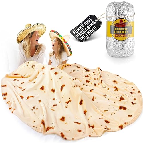 Zulay Giant Double Sided Tortilla Blanket with Burrito Gift Packaging - Novelty Blanket for Adults & Kids - Soft Flannel Round Tortilla Blanket for Indoors, Outdoors, Travel, Home - 60 Inches