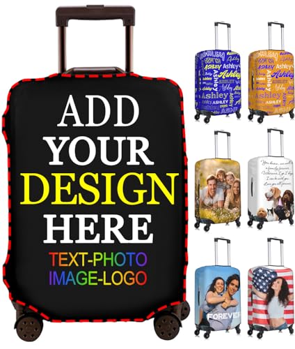 Custom Luggage Cover Personalized Luggage Cover Add Your Own Name Photo Text Double-Sided Different Design Travel Suitcase Case Protector Elastic Washable Baggage Covers (Custom Text Photo, S)