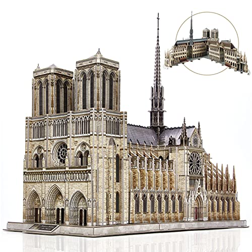 CubicFun 3D Puzzle for Adults Moveable Notre Dame de Paris Church Model Kits Large Challenge French Cathedral Brain Teaser Architecture Building, 293 Pieces Christmas Decorations