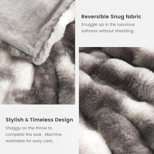 Cozy Bliss Faux Fur Throw Blanket for Couch, Fuzzy Soft Plush Thick Bubble Blanket for Sofa Bedroom Living Room, 50 * 60 Inches Tie-dye Taupe