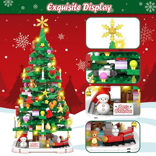 Advent Calendar 2024 Christmas Tree Building Toy Set with LED light, 1102 Pieces Christmas Countdown Calendar, 24 Days Building Block for Kids Adult Creative Gifts for Adults Teens Girls Ages 8+