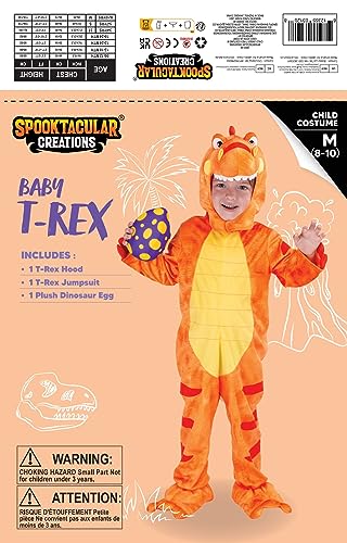 Spooktacular Creations Child Orange Dinosaur T-Rex Costume with Toy Dinosaur Egg for Halloween Dress up, Dinosaur Theme Party (3T (3-4 yrs))