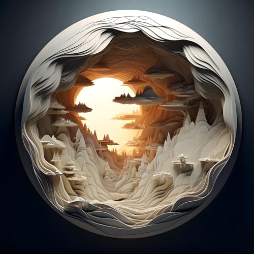 Bgraamiens Puzzle-Dawn- 3D Visual Dawn Inside a Cave 1000 Pieces Round Puzzle for Adult,Unique Puzzle Autostereoscopy Puzzle Hard Challenge Puzzle for Adult