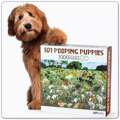 Funwares Original 101 Pooping Puppies Puzzle - Hilarious 1000 Piece Jigsaw Puzzle - Perfect White Elephant Gag Gift - Funny Dog Pooping Puzzle for Adults and Kids