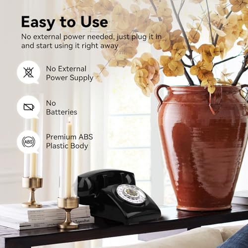 Sangyn Retro Rotary Landline Phone 1960s Vintage Telephone Old Fashioned Corded Phones with Mechanical Ringer for Home Office Desk, Black