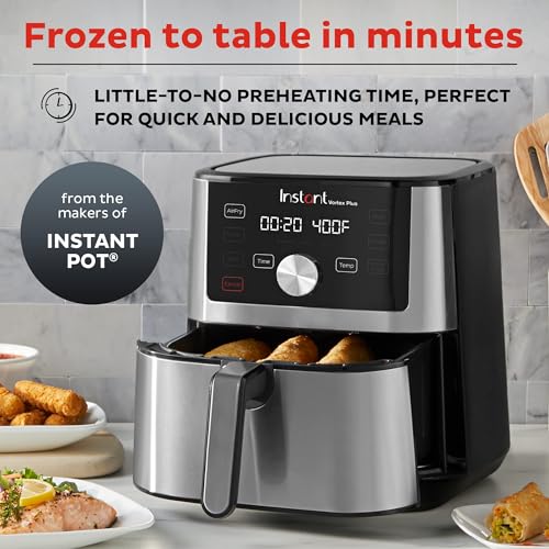 Instant Vortex Plus 6QT XL Air Fryer, 6-in-1, Broils, Dehydrates, Crisps, Roasts, Reheats, Bakes for Quick Easy Meals, 100+ In-App Recipes, Dishwasher-Safe, from the Makers of Instant Pot, Black