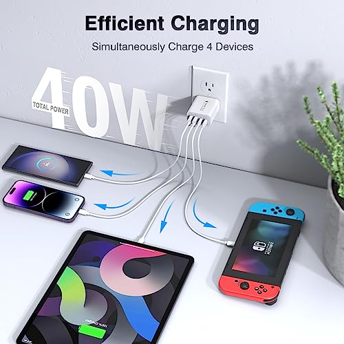 40W USB C Charger Cube, 2-Pack Wall Plug Fast Charging Block, 4-Port PD+QC Power Adapter Multiport Brick Type C Box for iPhone 15/14/13/12/11/Pro Max/XS/XR/8/7, Tablets, Cellphones