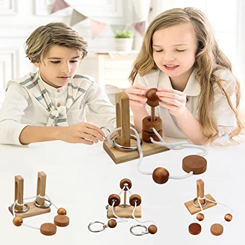 Brain Teaser Puzzle Wooden Threading Rope Loop Puzzle Luban Lock Brain Teaser Game Adult Kids Toy Puzzles for Adults (4)