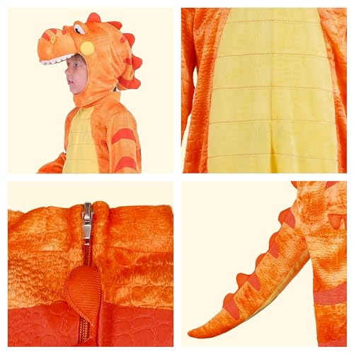 Spooktacular Creations Child Orange Dinosaur T-Rex Costume with Toy Dinosaur Egg for Halloween Dress up, Dinosaur Theme Party (3T (3-4 yrs))