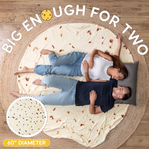 Zulay Giant Double Sided Tortilla Blanket with Burrito Gift Packaging - Novelty Blanket for Adults & Kids - Soft Flannel Round Tortilla Blanket for Indoors, Outdoors, Travel, Home - 60 Inches