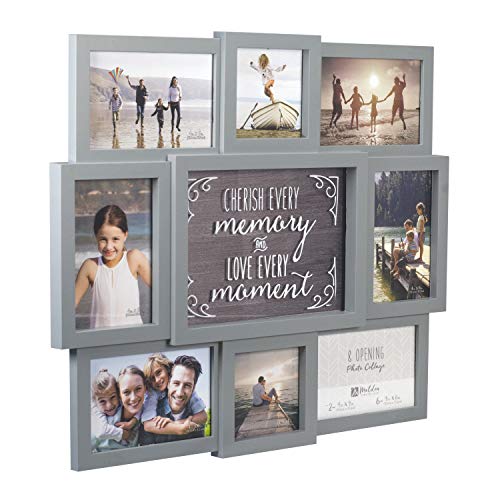 Malden International Designs Gray Cherish Every Moment 8-Opening Sentiment Dimensional Picture Frame Wall Collage, 8372-08