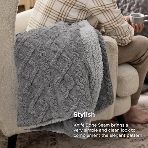 Bedsure Sherpa Throw Blanket for Couch - Soft Fuzzy Cozy Blanket for Women, Fleece Plush Thick Warm Blanket Gift for Winter, Grey, 50x60 Inches