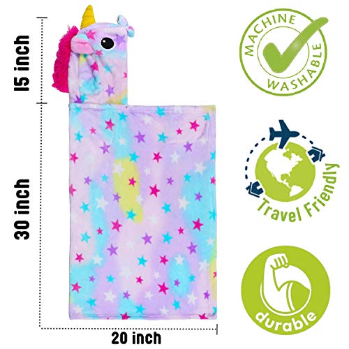 CozyBomB Unicorn Gifts for Girls Wearable Fleece Soft Throw Blanket for Kids - Cute Hooded Plush Bathrobe Cozy Wrap with Hood Sleep Age 3 4 5 6 Year Old Star