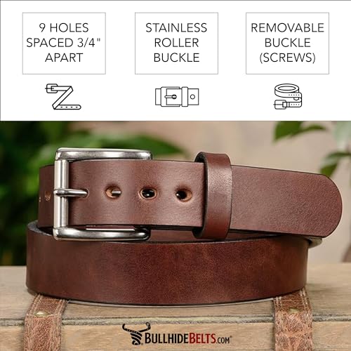 Bullhide Belts Mens Leather Belt for Casual, Dress, 1.50" Wide, Brown, 38"