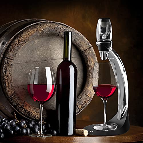 Vinturi Deluxe Essential Pourer and Decanter Tower Stand Easily and Conveniently Aerates Bottle or Glass and Enhances Flavors with Smoother Finish, Red Wine Set, Black