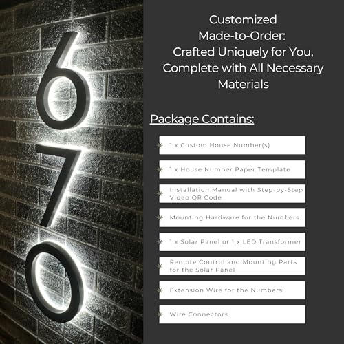 Personalized Solar Lighted House Numbers for Outside, Led House Numbers for Outside, Large Light Up House numbers, Solar Illuminated House Numbers, Led Address Numbers for House (Full Set)