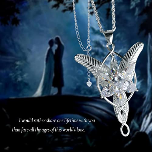 bahamut 925 Sterling Silver LOTR Arwen Evenstar Pendant Necklace with 5A Cubic Zirconia, Princess of the Elves Jewelry for Women (Silver)