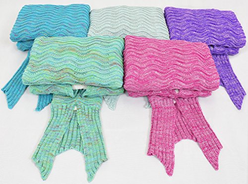 Catalonia Mermaid Tail Sherpa Blanket, Super Soft Warm Comfy Sherpa-Lined Knit Mermaids with Non-Slip Neck Strap, Best Gift for Girls Women Adult Teens Birthday Christmas Purple