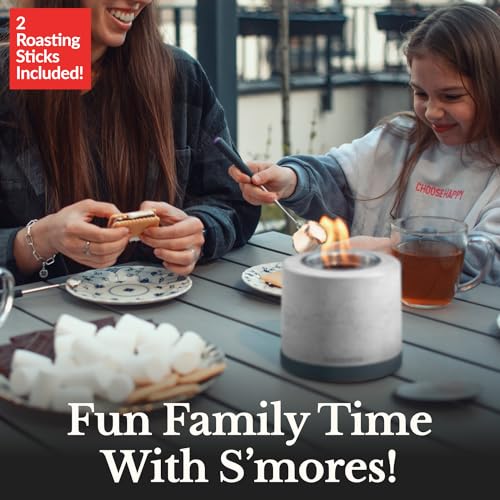 Houswise Tabletop Fire Pit Smores Maker Kit - Concrete Outdoor & Indoor Fire Pit Tabletop, Table Top Firepit, Small Portable Mini Indoor Fireplace